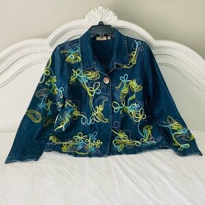 Choices Blue Jean Jacket with Colorful Embroidery